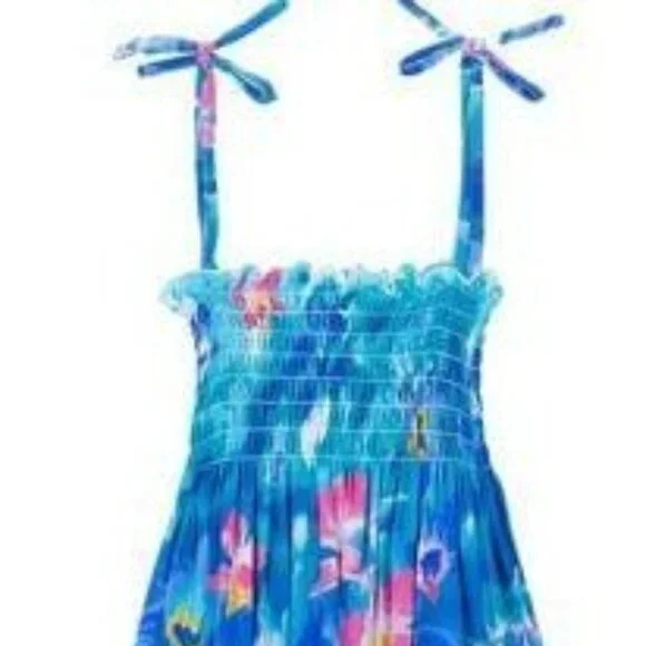 Women's Small Beach Spaghetti Straps Sundress Blue Pink Floral Summer Dress NWT - Picture 4 of 16